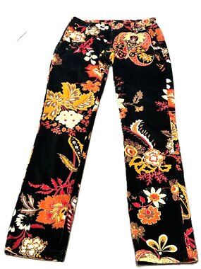 Share Paola Frani Velvet Floral Print Straight-Leg Pants IT 40 Made in Italy